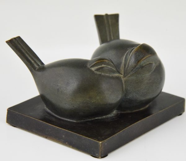 Art Deco bronzen beeld twee vogels