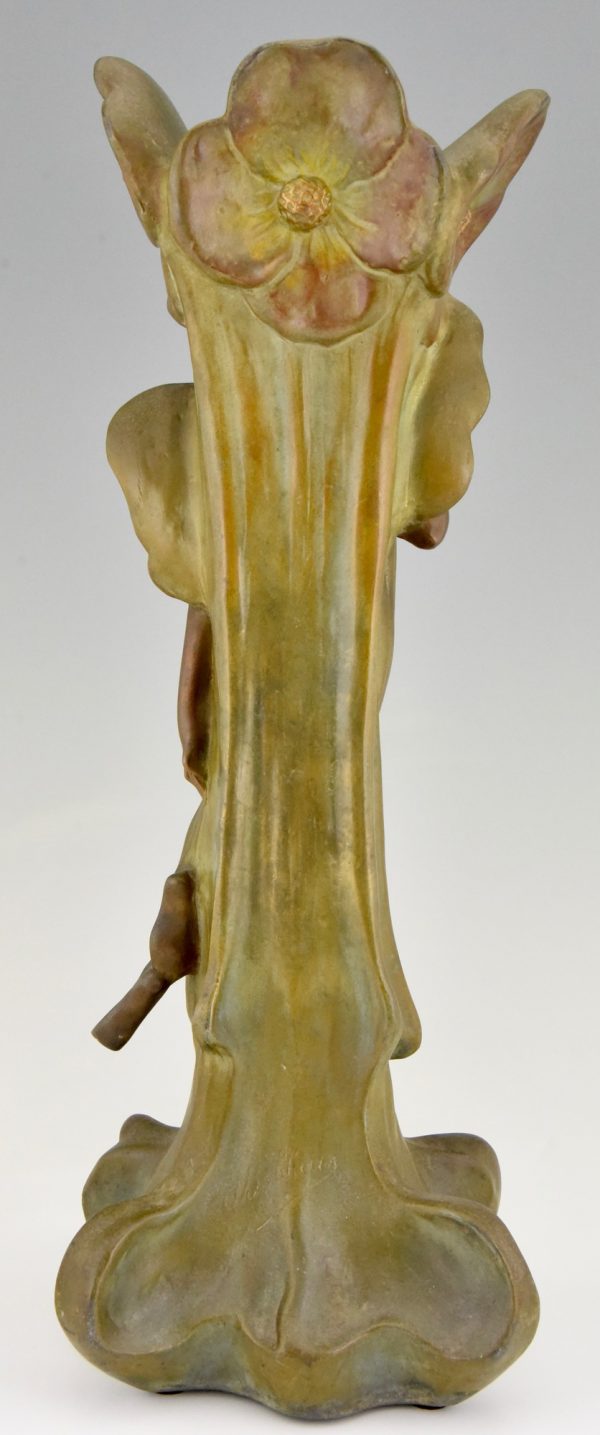 Art Nouveau vase with butterfly lady and flowers