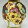 Art Deco ceramic vase with bird and flowers