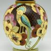 Art Deco vase céramique oiseau et fleurs