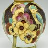 Art Deco vase céramique oiseau et fleurs