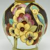 Art Deco ceramic vase with bird and flowers