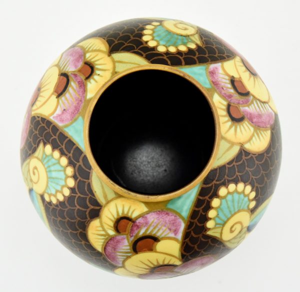 Art Deco Vase Keramik Vogel und Blumen