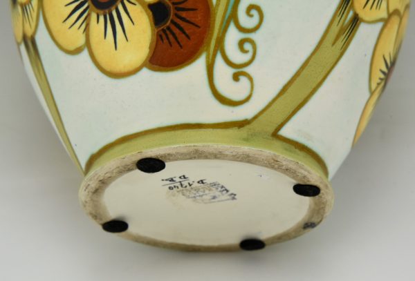 Art Deco vase céramique oiseau et fleurs