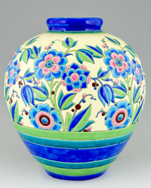 Art Deco ceramic vase with flowers