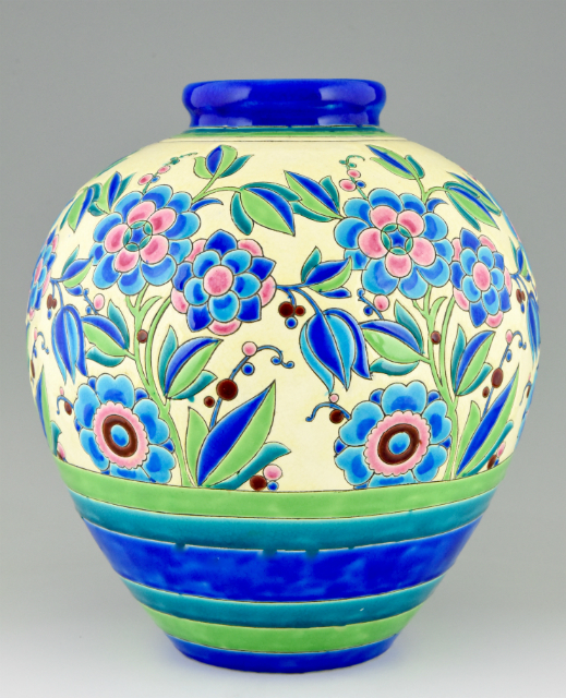 Art Deco Vase Keramik mit bunte Blumen