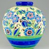 Art Deco vase coloré en céramique avec fleurs
