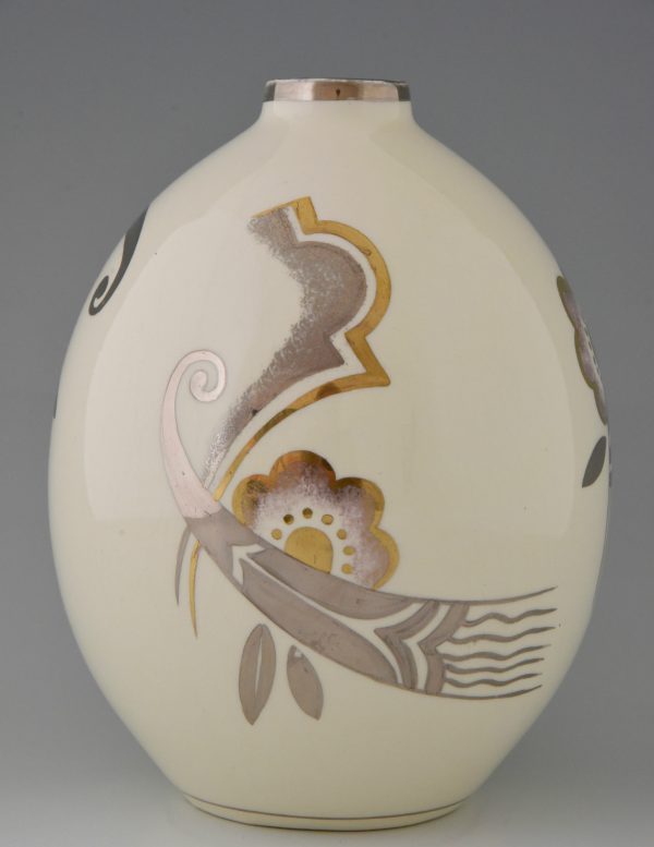Art Deco Vase Keramik mit Blumen