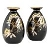 Pair of Art Deco ceramic vases black, silver and gold