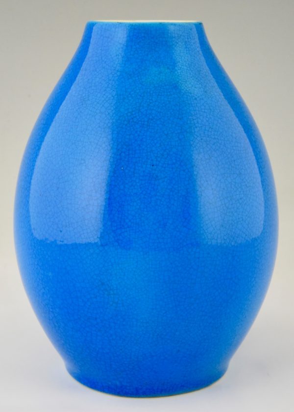 Pair of Art Deco vases blue crackled ceramic