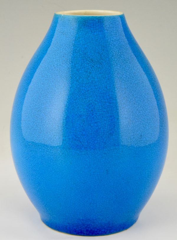 Paire Art Deco vases bleu craquelé