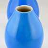 Pair of Art Deco vases blue crackled ceramic