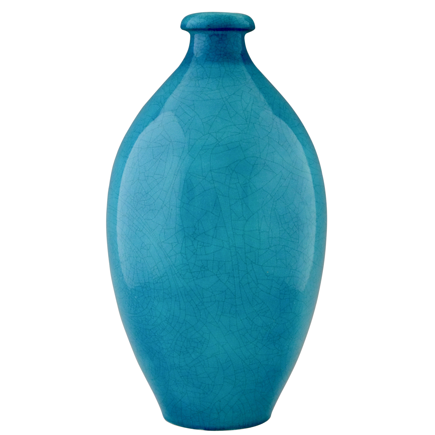 Tall Art Deco vase blue craquelé ceramic