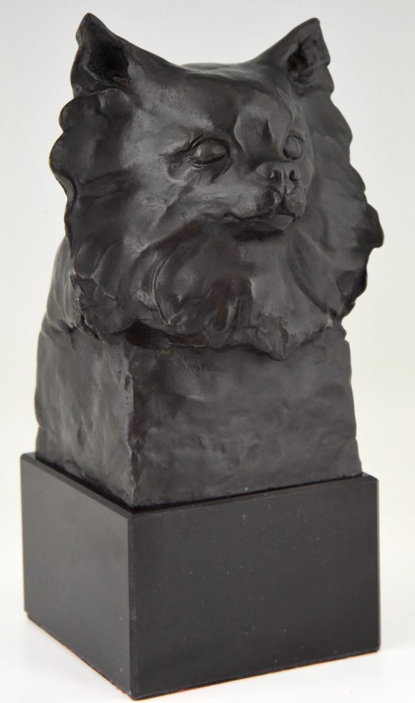 Art Deco sculptuur brons hond  Chihuahua, Pomeranian, Pomchi.
