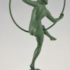 Art Deco sculpture danseuse nue au cerceau