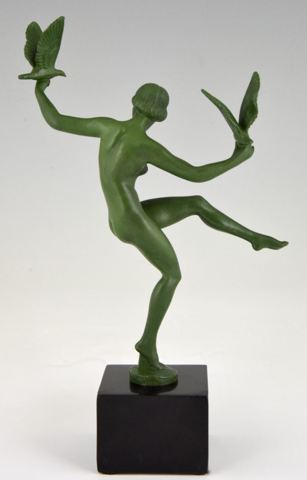 Art Deco sculpture danseuse aux oiseaux