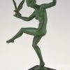 Art Deco Skulptur Frauenakt Tänzerin mit Vögel