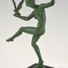 Sculpture Art Deco danseuse nue aux oiseaux