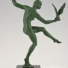 Sculpture Art Deco danseuse nue aux oiseaux