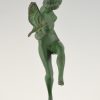 Sculpture Art Deco danseuse nue aux oiseaux