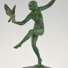 Sculpture Art Deco danseuse nue aux oiseaux