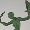 Art Deco Skulptur Frauenakt Tänzerin mit Vögel