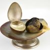 Bronze inkwell tray with bird and egg shell