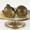 Bronze inkwell tray with bird and egg shell