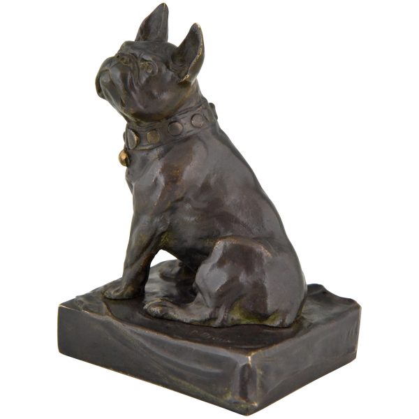 Bronze sculpture of a sitting French Bulldog