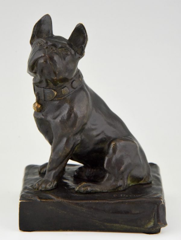 Bronze sculpture of a sitting French Bulldog