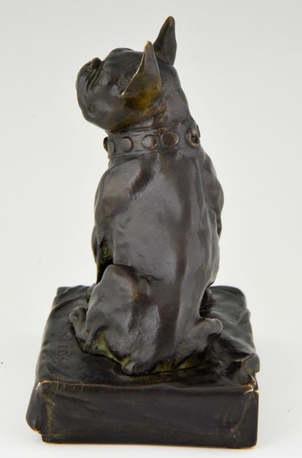 Bronze sculpture of a sitting French Bulldog