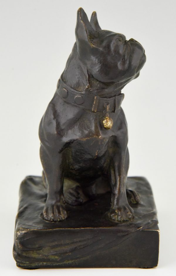 Bronze sculpture of a sitting French Bulldog