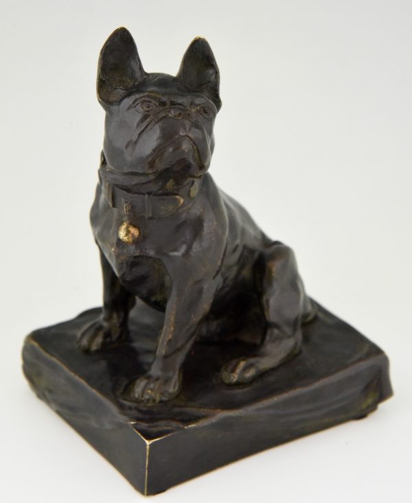 Bronze sculpture of a sitting French Bulldog