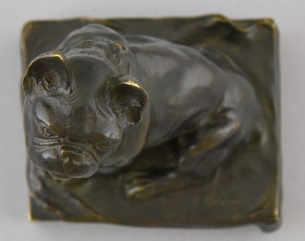 Bronze sculpture of a sitting French Bulldog