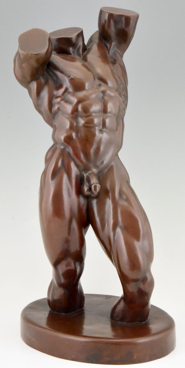 Modern bronze nude sculpture male torso