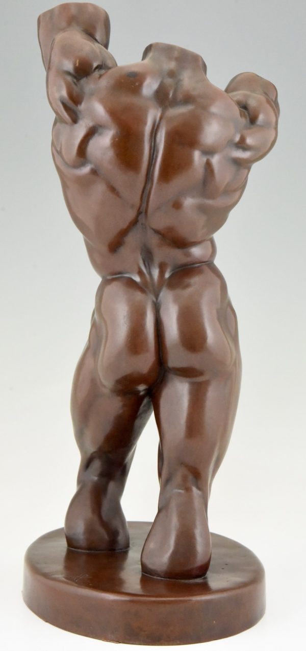Modern bronze nude sculpture male torso