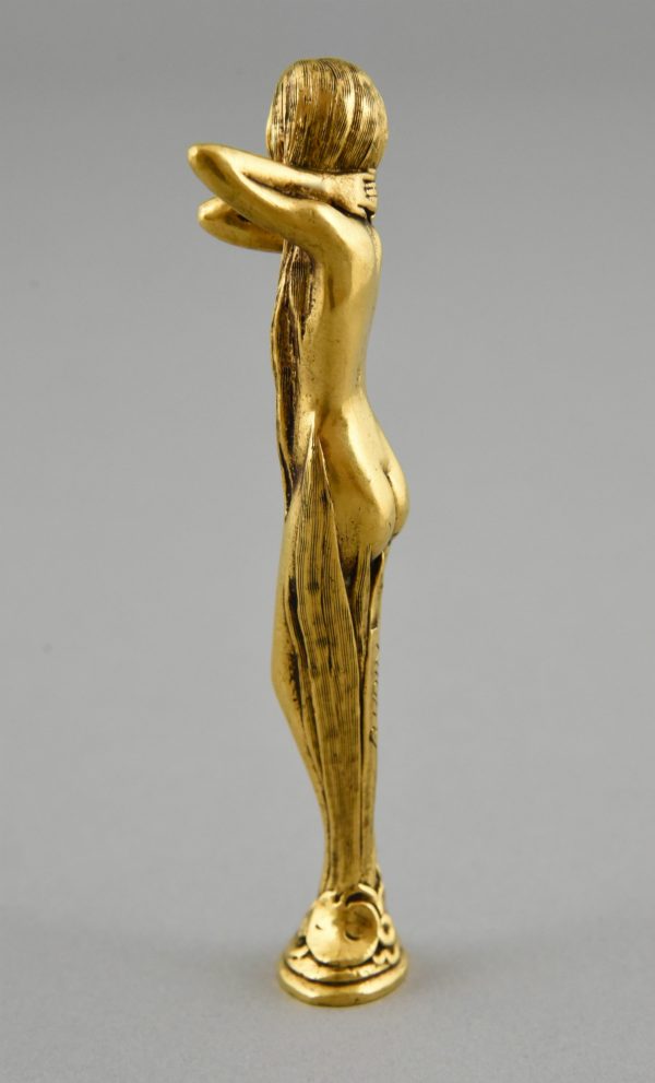 French Art Nouveau bronze letter wax seal with nude.