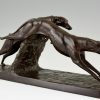 Art Deco Bronze Skulptur Hunde Rennen Windhund