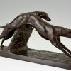 Art Deco sculpture bronze course de chiens lévriers