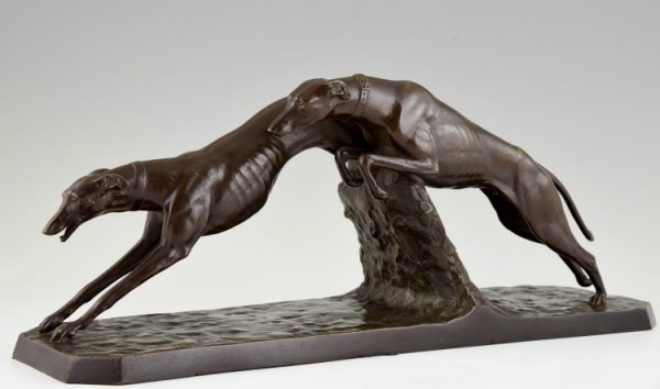 Art Deco bronze sculpture Greyhound dog racing