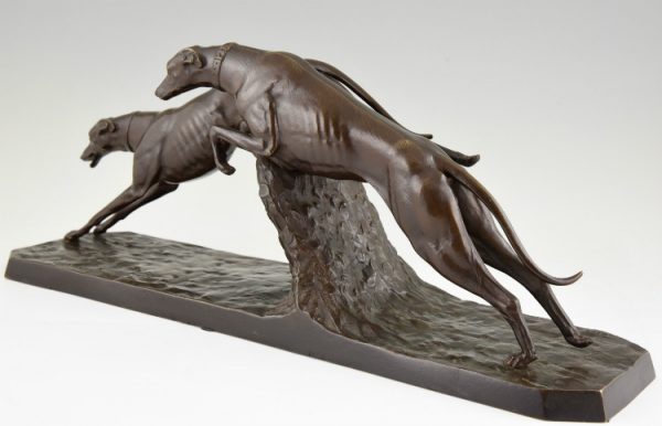 Art Deco bronze sculpture Greyhound dog racing