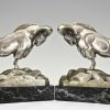 Art Deco silvered bronze Ibex or Ram bookends