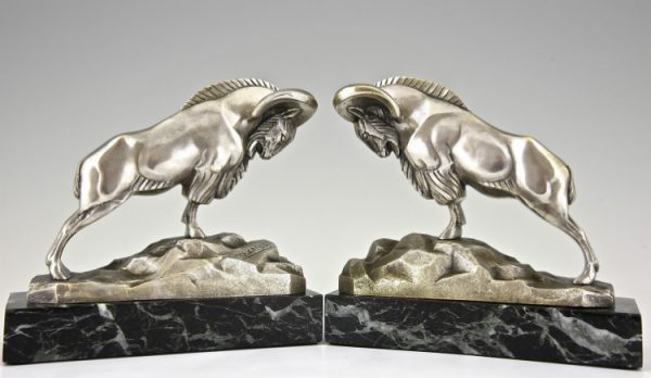 Serre livres Art Deco bronze argenté Ibex ou Belier