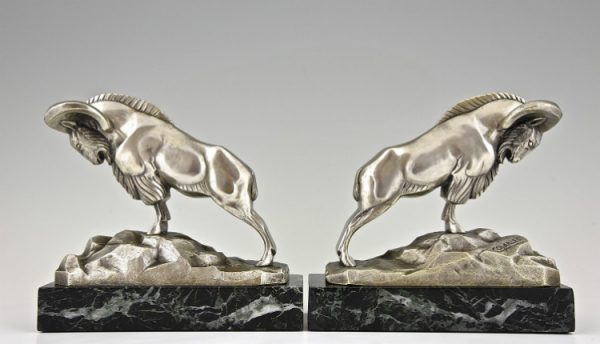 Art Deco Bronze Buchstütze versilbert Ramme Steinbock