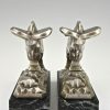 Art Deco silvered bronze Ibex or Ram bookends