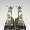 Art Deco silvered bronze Ibex or Ram bookends