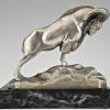 Art Deco silvered bronze Ibex or Ram bookends