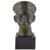 Art Deco bronze bust Chinese boy with hat and braid.