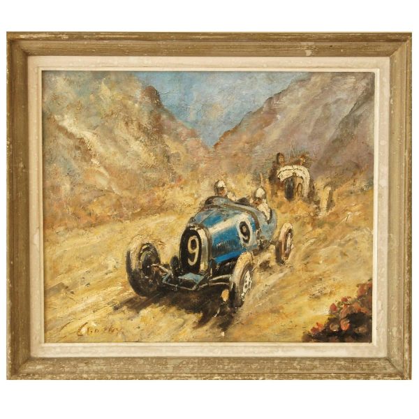 Painting Vintage car racing Bugatti.