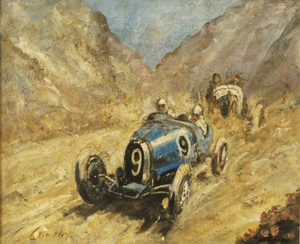 Painting Vintage car racing Bugatti.